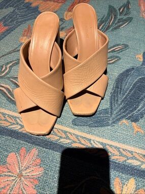 Saint Laurent Nude Crisscross Leather Mules